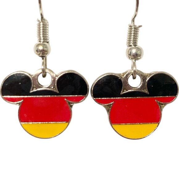 Vintage Disney German Flag Mickey Mouse Ears Charm Earrings Germany Country - Picture 1 of 8
